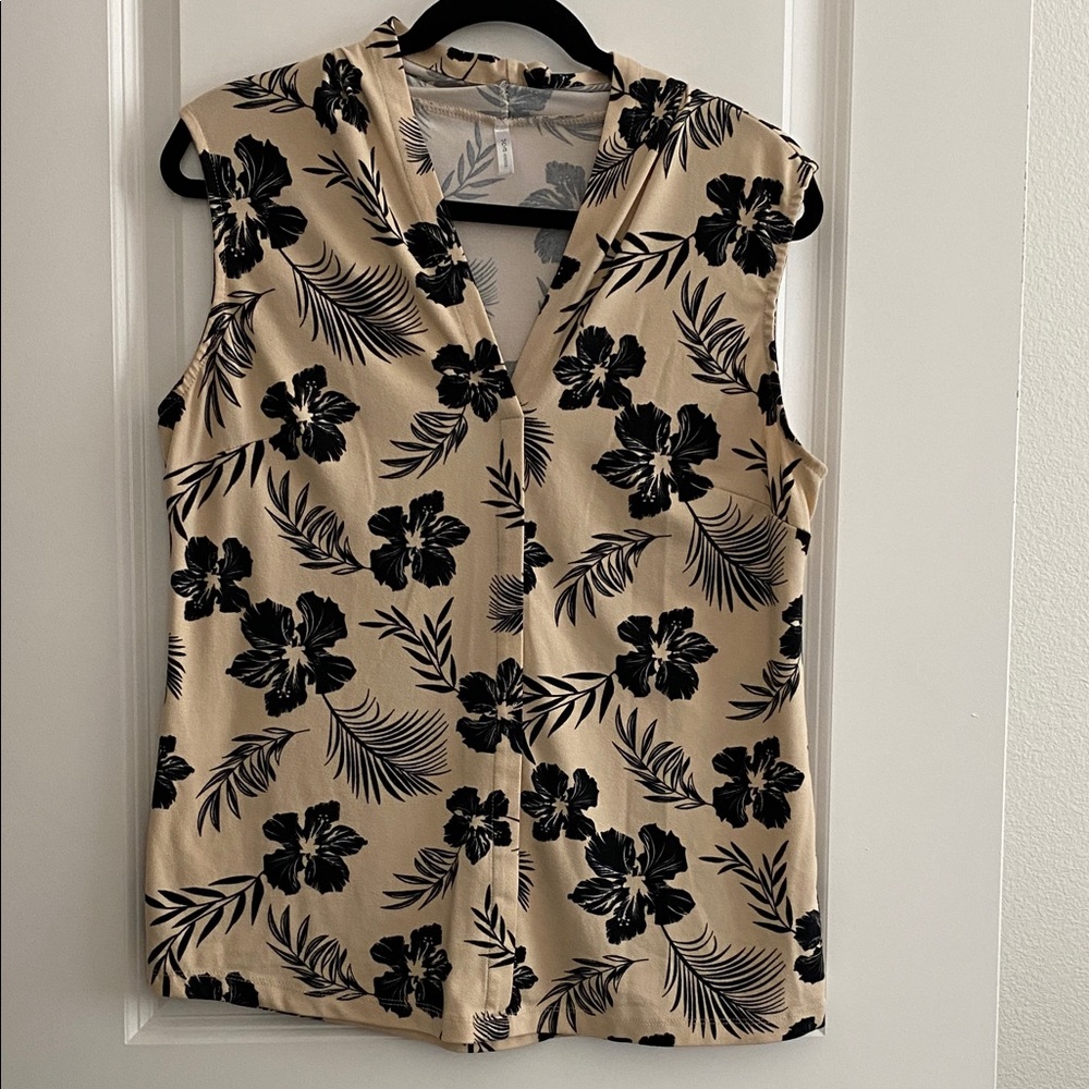 DNA Couture Black Floral Print Blouse - Cream